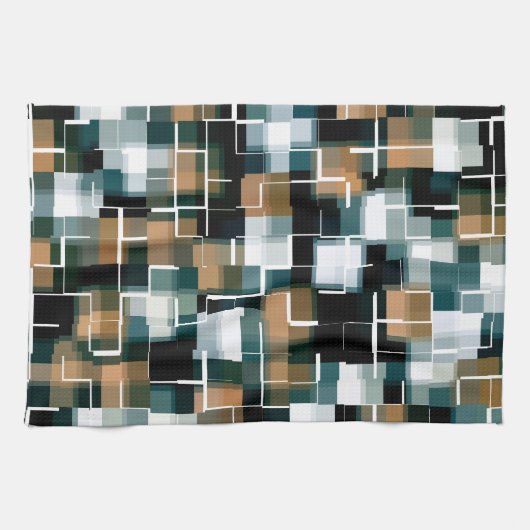 Trendy Blauwgroen Oranje Bruin Witte Spaanplaat Theedoek (Horizontaal)