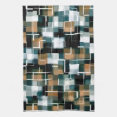 Trendy Blauwgroen Oranje Bruin Witte Spaanplaat Theedoek (Verticaal)