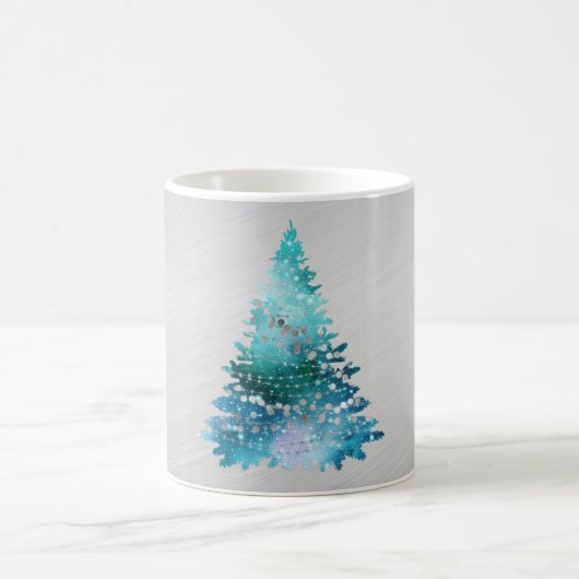 Trendy Blauwgroen Silver Glitter Tree Kerstmis Koffiemok (Center)