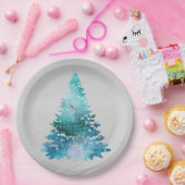 Trendy Blauwgroen Silver Glitter Tree Kerstmis Papieren Bordje (Feest)