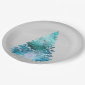 Trendy Blauwgroen Silver Glitter Tree Kerstmis Papieren Bordje (Gekanteld)