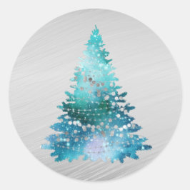 Trendy Blauwgroen Silver Glitter Tree Kerstmis Ronde Sticker