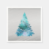 Trendy Blauwgroen Silver Glitter Tree Kerstmis Servet (Voorkant)