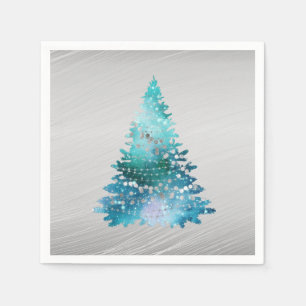 Trendy Blauwgroen Silver Glitter Tree Kerstmis Servet