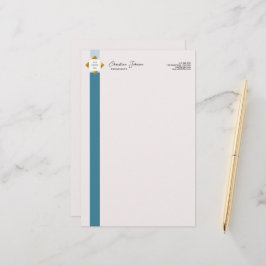 Trendy Blauwgroen Stripes Gold Logo Briefpapier
