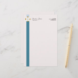 Trendy Blauwgroen Stripes Gold Logo Briefpapier