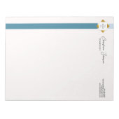 Trendy Blauwgroen Stripes Gold Logo Notitieblok (Voorkant)