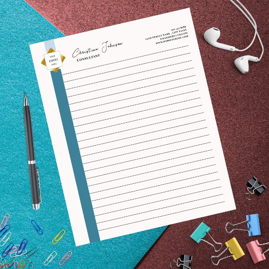 Trendy Blauwgroen Stripes Gold Logo Notitieblok