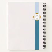 Trendy Blauwgroen Stripes Gold Logo Notitieboek (Achterkant)