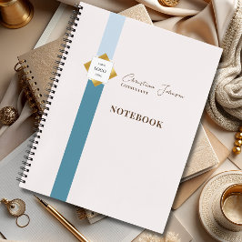 Trendy Blauwgroen Stripes Gold Logo Notitieboek