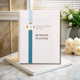 Trendy Blauwgroen Stripes Gold Logo Planner