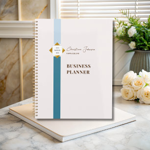 Trendy Blauwgroen Stripes Gold Logo Planner