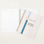 Trendy Blauwgroen Stripes Gold Logo Planner (Display)