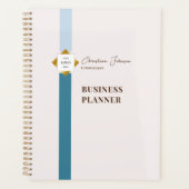 Trendy Blauwgroen Stripes Gold Logo Planner (Voorkant)