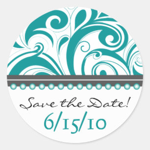 Trendy Blauwgroen Swirlies Save the Date Sticker