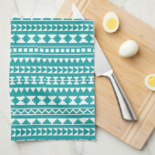 Trendy Blauwgroen Tribal Aztec Pattern Theedoek (Quarter Fold)