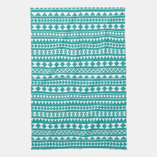 Trendy Blauwgroen Tribal Aztec Pattern Theedoek (Verticaal)