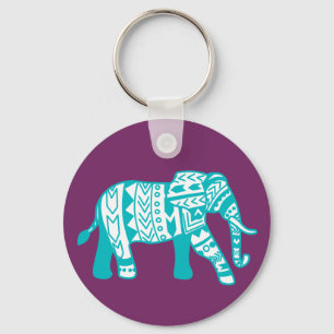 Trendy Blauwgroen Tribal Boho Elephant Sleutelhanger