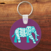 Trendy Blauwgroen Tribal Boho Elephant Sleutelhanger (Voorkant)