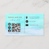 Trendy Blauwgroen Waterverf Brushstroke Make-up Ar Visitekaartje (Achterkant)