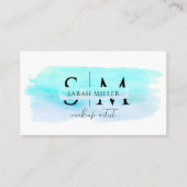Trendy Blauwgroen Waterverf Brushstroke Make-up Ar Visitekaartje (Voorkant)
