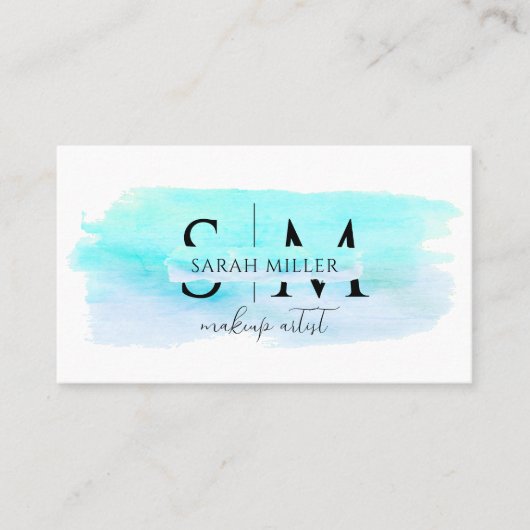 Trendy Blauwgroen Waterverf Brushstroke Make-up Ar Visitekaartje (Voorkant)