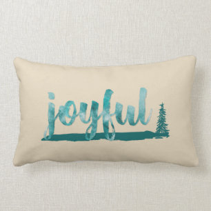 Trendy Blauwgroen Waterverf Joyful Brusch Script Kussen