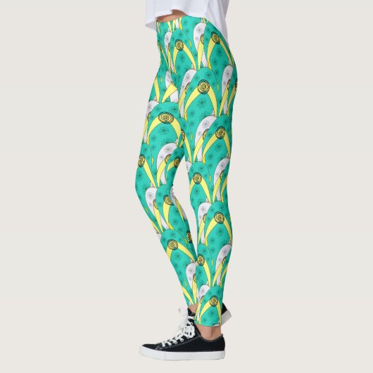 Trendy Blauwgroen witte overlappende Teenslippers Leggings (Links)