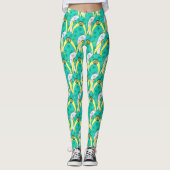Trendy Blauwgroen witte overlappende Teenslippers Leggings (Voorkant)