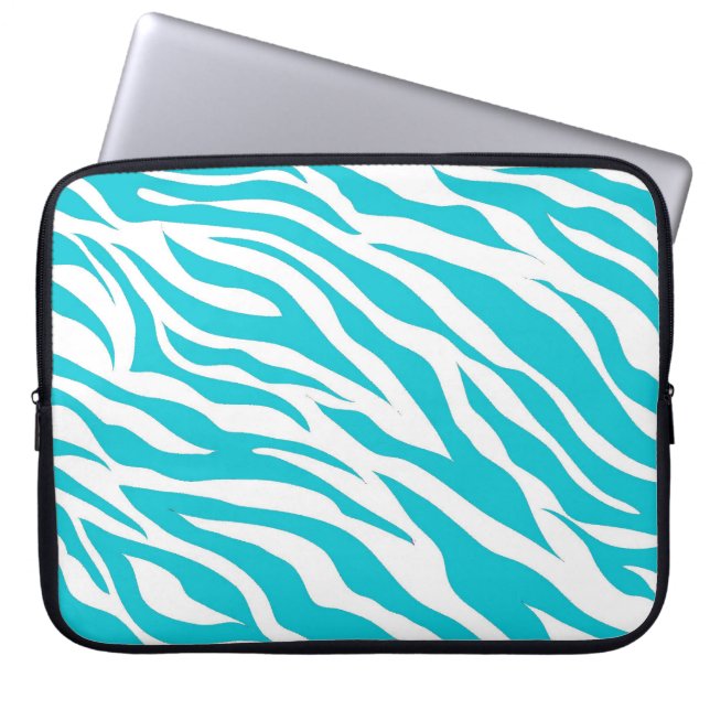Trendy Blauwgroen witte zebrastripes Vleesdierlijk Laptop Sleeve (Voorkant)