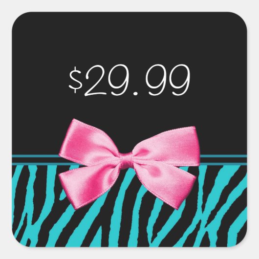 Trendy Blauwgroen Zebra Stripes Hot Pink Sales Lab Vierkante Sticker (Voorkant)