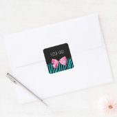 Trendy Blauwgroen Zebra Stripes Hot Pink Sales Lab Vierkante Sticker (Envelop)