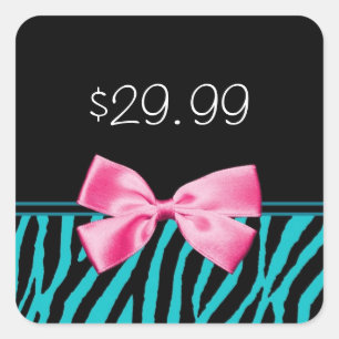 Trendy Blauwgroen Zebra Stripes Hot Pink Sales Lab Vierkante Sticker