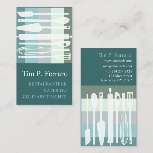 Trendy Bleek Blauwgroen Blauwe Kweekbakkerij Cook  Visitekaartje (Voorkant / Achterkant)