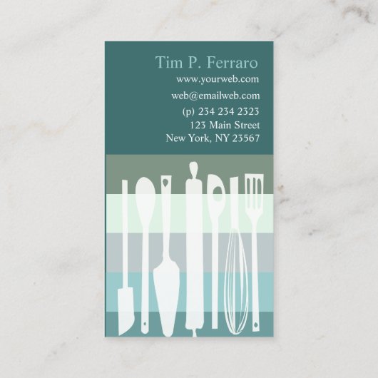 Trendy Bleek Blauwgroen Blauwe Kweekbakkerij Cook  Visitekaartje (Achterkant)