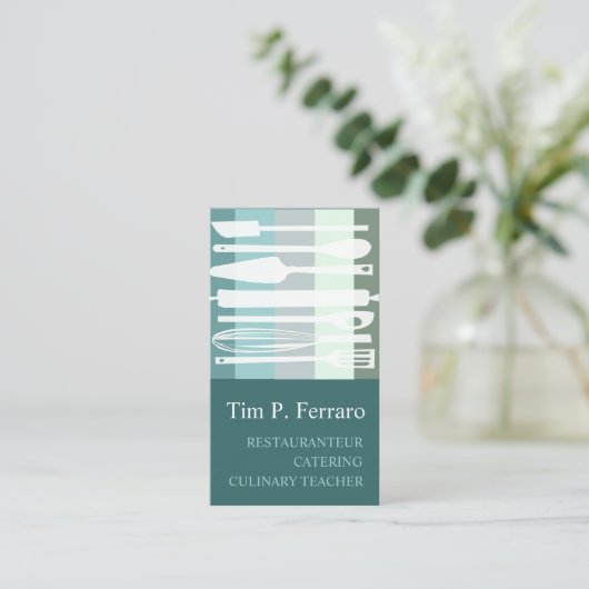 Trendy Bleek Blauwgroen Blauwe Kweekbakkerij Cook  Visitekaartje (Staand voorkant)