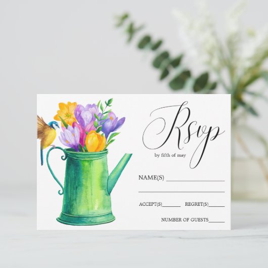 Trendy Bloem water kan tulpen bruiloft RSVP (Staand voorkant)