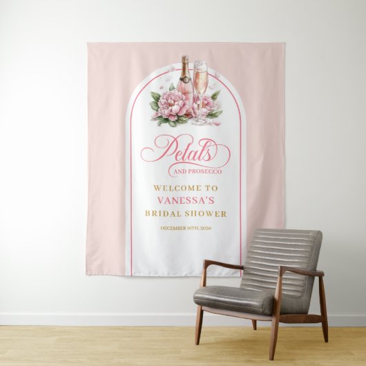 Trendy bloemblaadjes en prosecco bruidsdouche acht wandkleed (In situ)