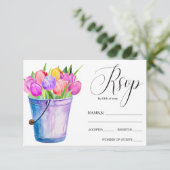 Trendy Bloemememmer van tulpen rustieke bruiloft R RSVP Kaartje (Staand voorkant)