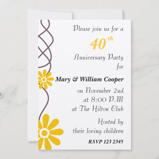 Trendy Bloemen 40e Huwelijksjubileum Feest Kaart (Achterkant)