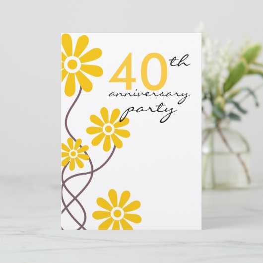 Trendy Bloemen 40e Huwelijksjubileum Feest Kaart (Staand voorkant)