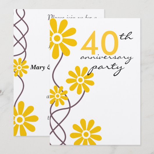 Trendy Bloemen 40e Huwelijksjubileum Feest Kaart (Voorkant / Achterkant)