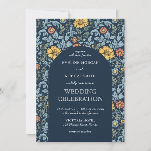 Trendy bloemen Art Nouveau William Morris bruiloft Kaart (Voorkant)