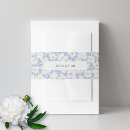 Trendy Bloemen Blauw & Wit Aangepaste Naam Bruilof Uitnodigingen Wikkel