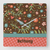 Trendy  Bloemen Gepersonaliseerde Unieke Klok (Voorkant)