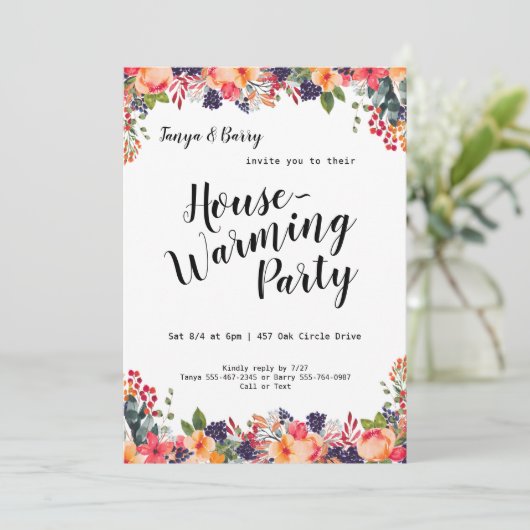 Trendy Bloemen Housewarming Party Uitnodiging (Staand voorkant)