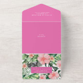 Trendy Bloemen Waterverf Tropisch groen Bruiloft All In One Uitnodiging (Buitenkant)