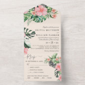 Trendy Bloemen Waterverf Tropisch groen Bruiloft All In One Uitnodiging (Binnen)