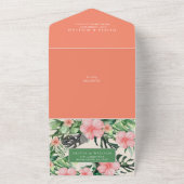 Trendy Bloemen Waterverf Tropisch groen Bruiloft All In One Uitnodiging (Buitenkant)
