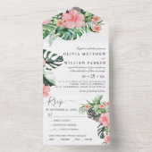 Trendy Bloemen Waterverf Tropisch groen Bruiloft All In One Uitnodiging (Binnen)